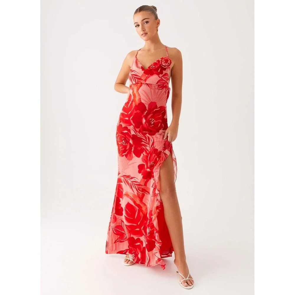 Peppermayo First Class Maxi Dress Sicily Sunsets Red Pink Size 4 New With Tags - Picture 5 of 10